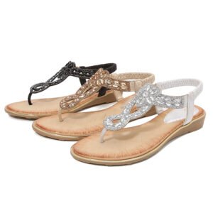 women's rhinestone flip flop sandals bohemian low wedge heel