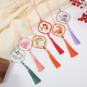 Chinese Floral Embroidered Sachet Pendant, Traditional Aromatherapy Charm with Tassel