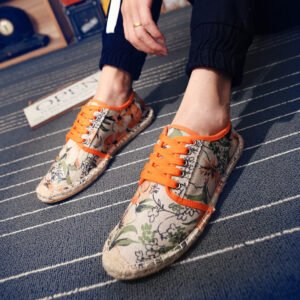 Men’s Floral Print Canvas Espadrille Sneakers | Casual Lace-Up Hemp-Soled Shoes