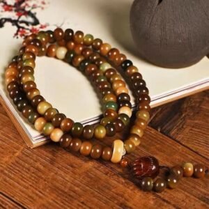 Natural Multicolor Stone 108-Bead Mala Bracelet & Necklace, Buddhist Prayer Beads for Meditation