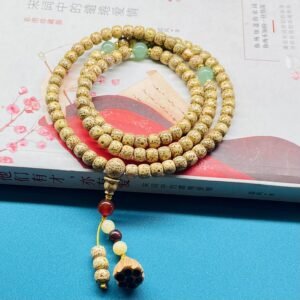 Natural Star and Moon Bodhi 108-Bead Mala Bracelet, Buddhist Prayer Beads