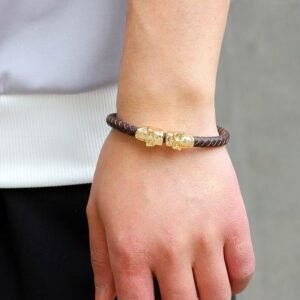 Men's Gothic Skull Braided Leather Bracelet, Punk Stainless Steel Magnetic Buckle Wristband