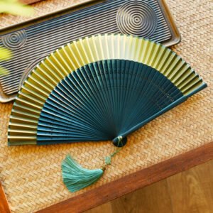 Random Oriental Folding Hand Fan with Tassel, Bamboo Silk Fan, Assorted Traditional Chinese Designs for Hanfu, Wedding & Home Decor