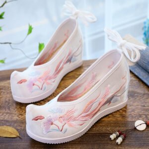 Women’s Traditional Hanfu Embroidered Upturned-Toe Wedge Shoes | Ancient Chinese Qiaotou Style Footwear