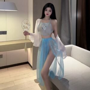 Sexy Embroidered Hanfu Lingerie Set, Vintage Republic of China Style Cosplay Sleepwear