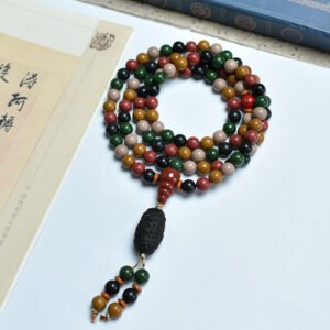 108 Beads Buddhist Prayer Mala - Natural Meditation Necklace & Bracelet with Carved Pendant